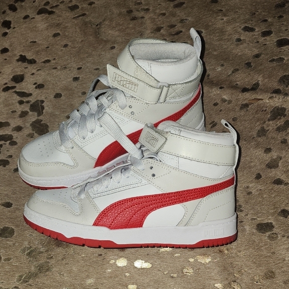 Puma Kids High-Top Sneakers - White and Red - Picture 1 of 9